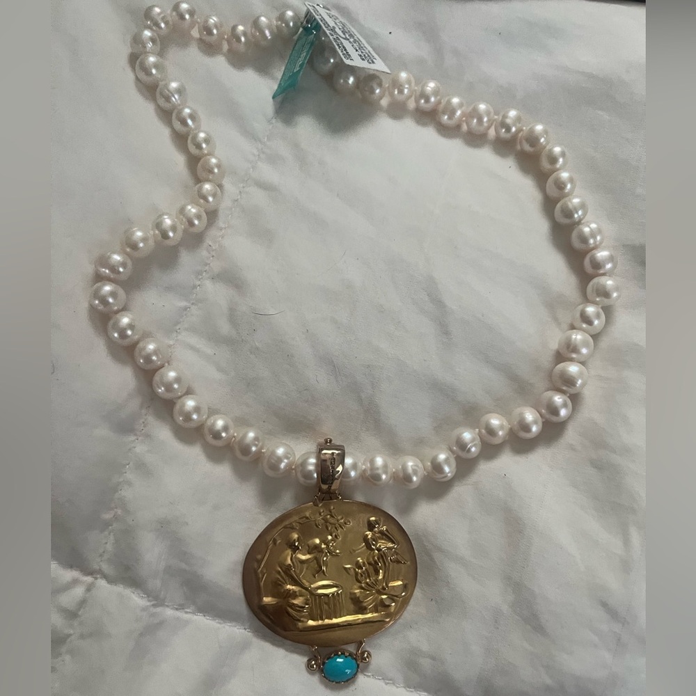TAGLIAMONTE 18k gold and sleeping beauty turquoise mother’s pendant